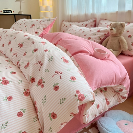 雅居纺 2024新款全棉印花四件套 粉色烂漫