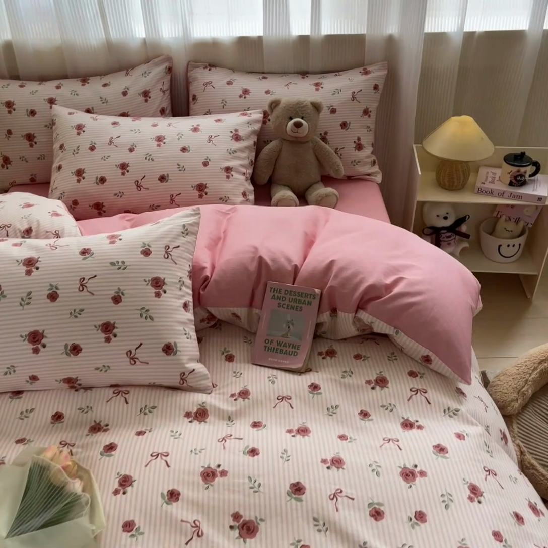 91家纺网 家纺一手货源 找家纺 雅居纺 2024新款全棉印花四件套 粉色烂漫