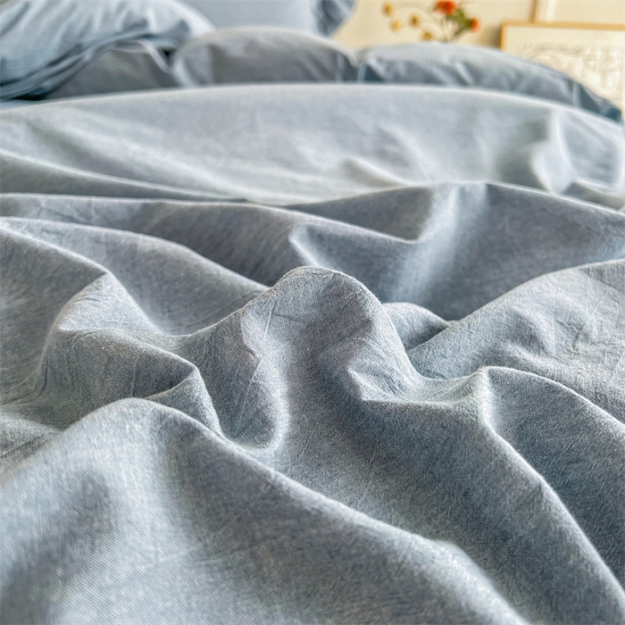 91家纺网 家纺一手货源 找家纺 糯米猪家纺 2024新款全棉水洗棉床裙四件套 天空蓝