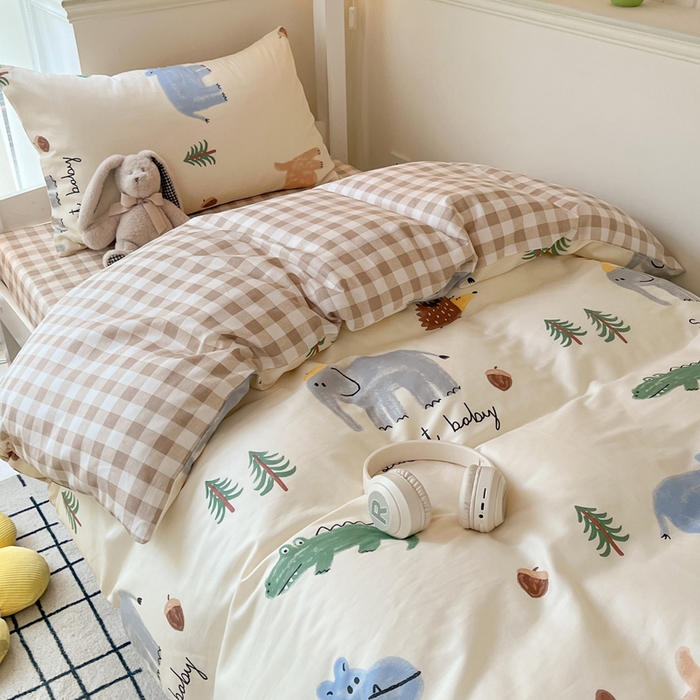 91家纺网 家纺一手货源 找家纺 雅居纺 2024新款全棉印花学生季套件 动物世界