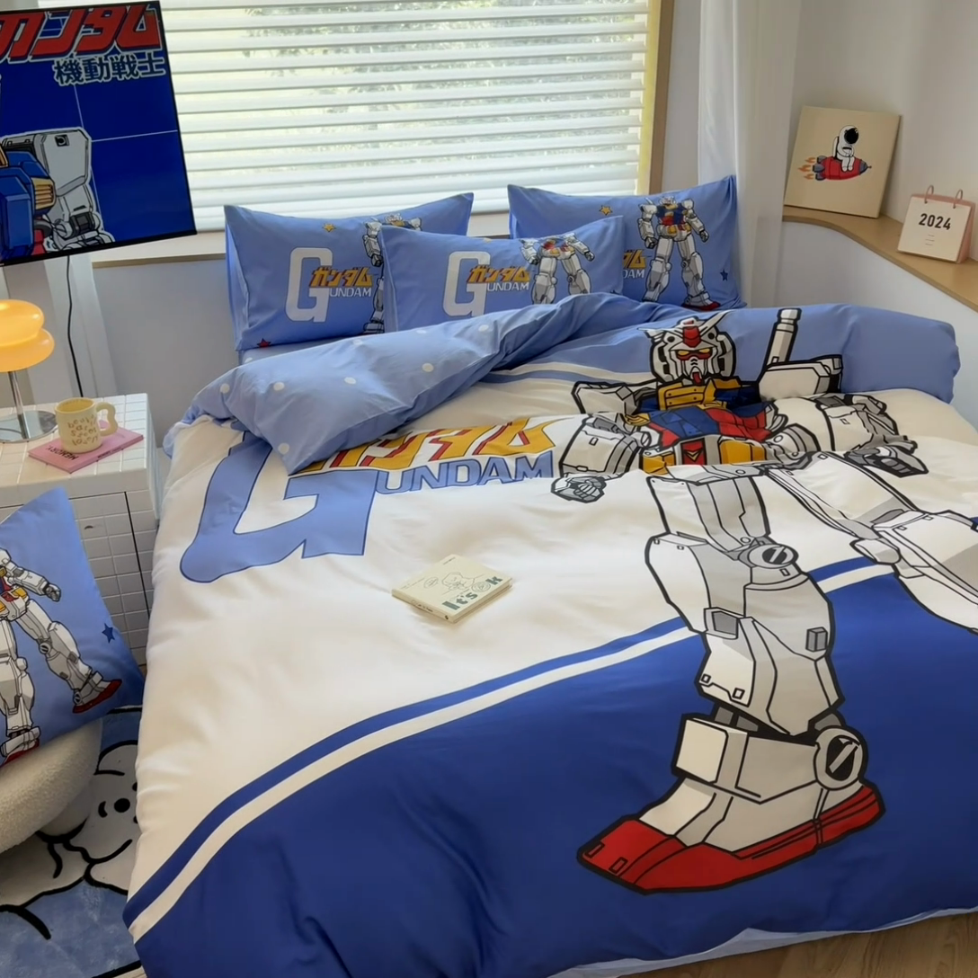 91家纺网 家纺一手货源 找家纺 孩子王 2025新款亲肤活性大版纯棉专版太空人卡通学生儿童宿舍四件套系列 擎天柱