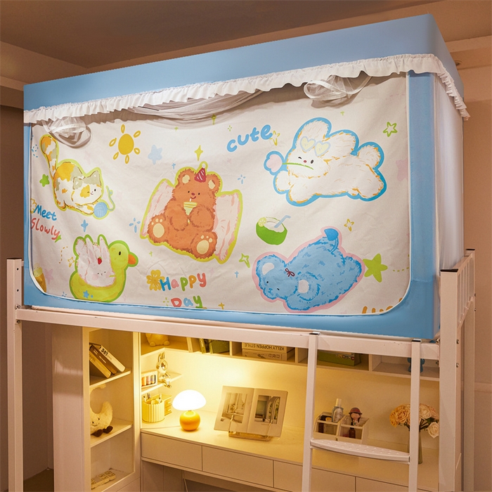 91家纺网 家纺一手货源 找家纺 卓尔居 2025新款学生遮光床帘涂层花边卡通系列 卡通小动物