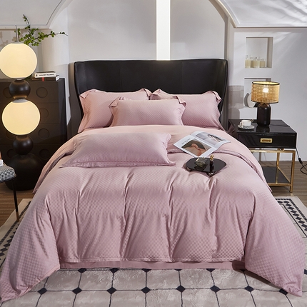 91家纺网 家纺一手货源 找家纺 雲归梦 2024新款全棉提花活性高支密轻奢四件套 阳阳格-烟紫