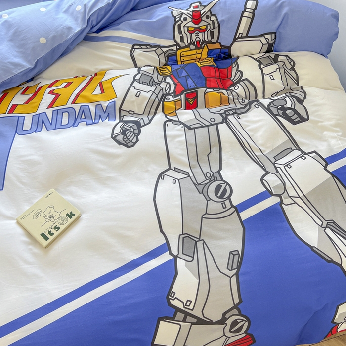 91家纺网 家纺一手货源 找家纺 孩子王 2025新款亲肤活性大版纯棉专版太空人卡通学生儿童宿舍四件套系列 擎天柱