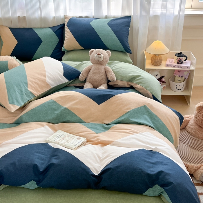 91家纺网 家纺一手货源 找家纺 雅居纺 2024新款全棉印花四件套 波浪世界