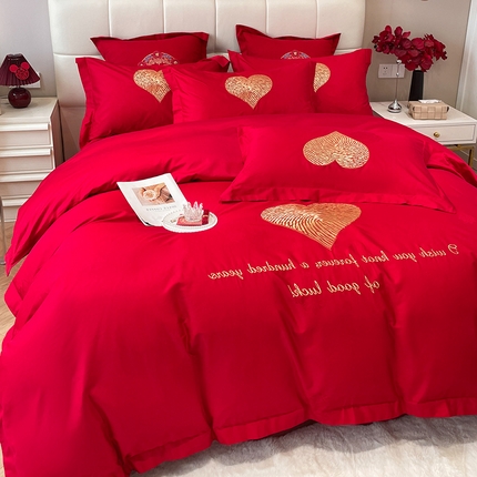 91家纺网 家纺一手货源 找家纺 （总）玉雅家纺 2025新款100支长绒棉高档提花刺绣婚庆四件套