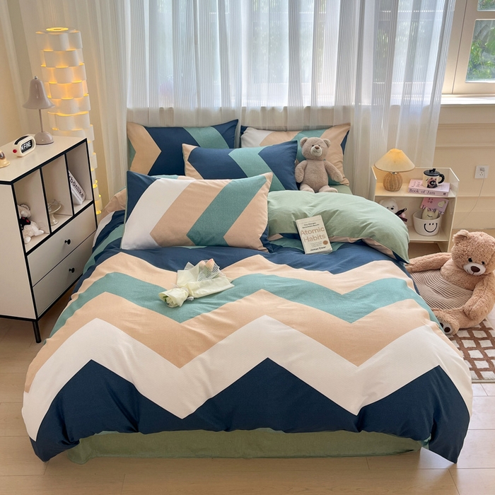 91家纺网 家纺一手货源 找家纺 雅居纺 2024新款全棉印花四件套 波浪世界