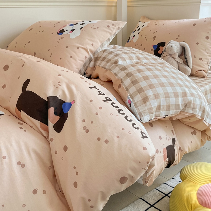 91家纺网 家纺一手货源 找家纺 雅居纺 2024新款全棉印花学生季套件 斑点狗