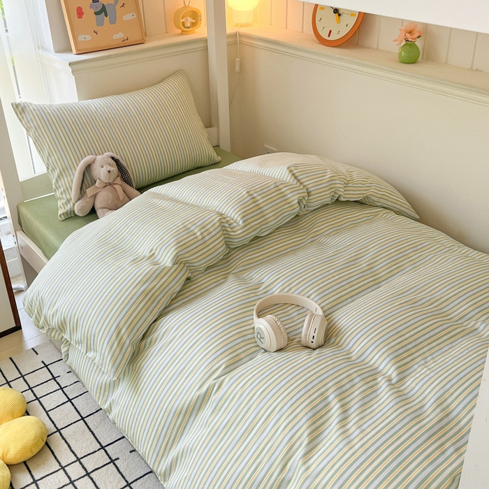 91家纺网 家纺一手货源 找家纺 雅居纺 2024新款全棉印花学生季套件 北欧细条