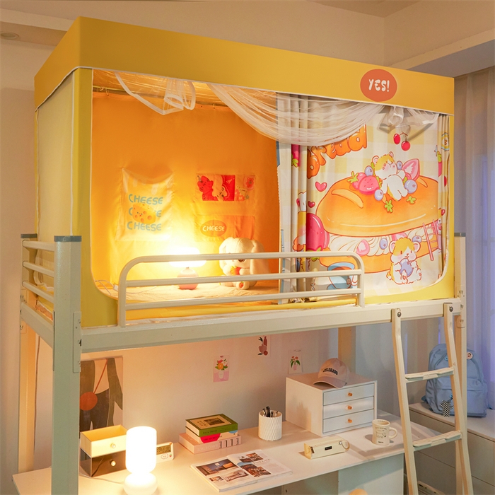 91家纺网 家纺一手货源 找家纺 卓尔居 2025新款学生遮光床帘涂层包边卡通系列 面包