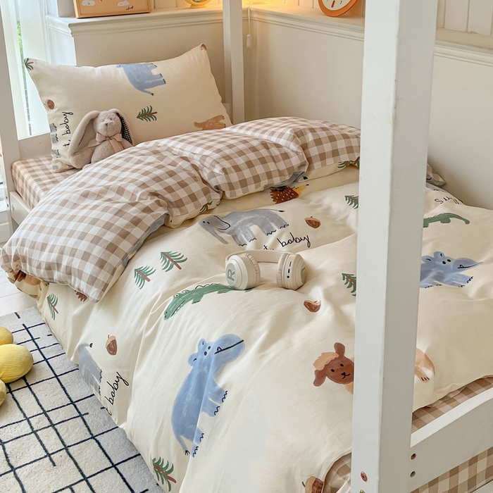 91家纺网 家纺一手货源 找家纺 雅居纺 2024新款全棉印花学生季套件 动物世界