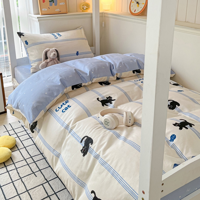 91家纺网 家纺一手货源 找家纺 雅居纺 2024新款全棉印花学生季套件 可爱小猫