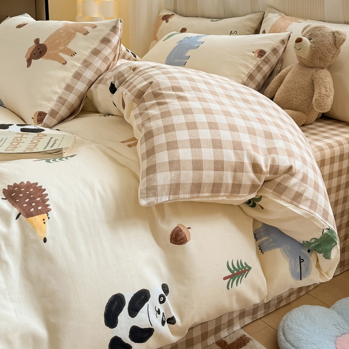 91家纺网 家纺一手货源 找家纺 雅居纺 2024新款全棉印花四件套 动物世界