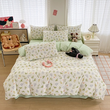 91家纺网 家纺一手货源 找家纺 倾慕家纺 2024新款ins清新风纯棉印花四件套系列 芳草记忆