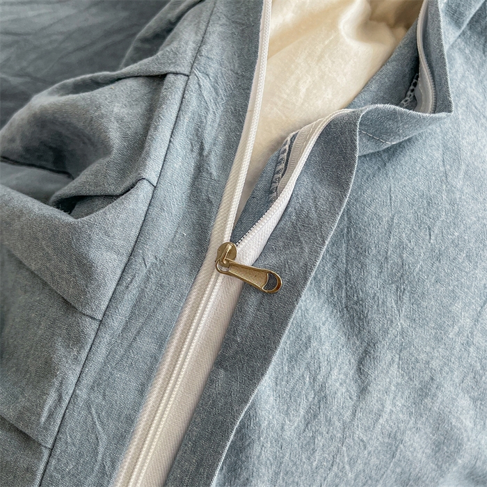 91家纺网 家纺一手货源 找家纺 糯米猪家纺 2024新款全棉水洗棉床裙四件套 天空蓝