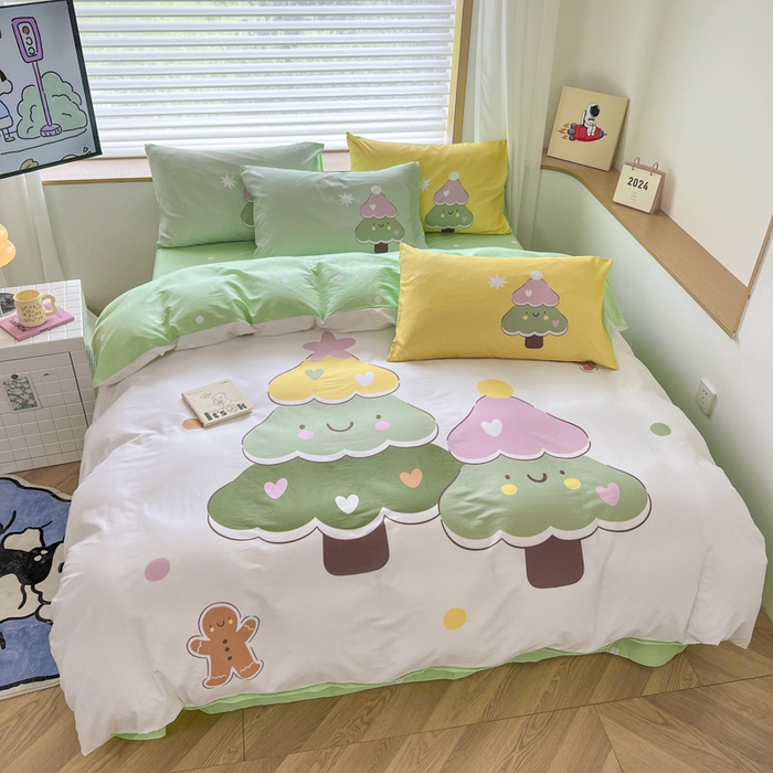 91家纺网 家纺一手货源 找家纺 孩子王 2025新款亲肤活性大版纯棉专版太空人卡通学生儿童宿舍四件套系列 发财树