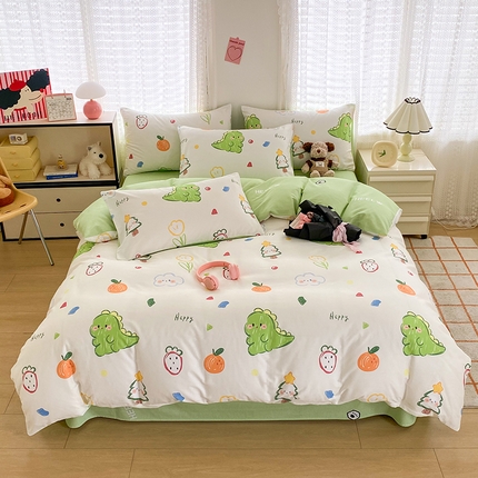 91家纺网 家纺一手货源 找家纺 倾慕家纺 2024新款ins清新风纯棉印花四件套系列 恐龙蛋蛋