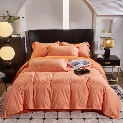 雲归梦 2024新款全棉提花活性高支密轻奢四件套 阳阳格-宾利橙