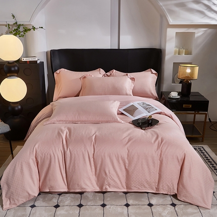 雲归梦 2024新款全棉提花活性高支密轻奢四件套 曲线格-樱花粉