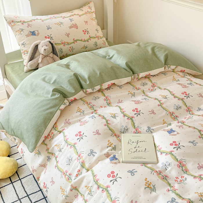 91家纺网 家纺一手货源 找家纺 雅居纺 2024新款全棉印花学生季套件 花园秘境