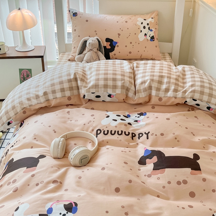 91家纺网 家纺一手货源 找家纺 雅居纺 2024新款全棉印花学生季套件 斑点狗