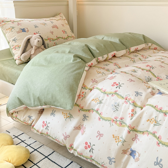 91家纺网 家纺一手货源 找家纺 雅居纺 2024新款全棉印花学生季套件 花园秘境