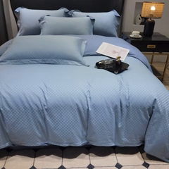 91家纺网 家纺一手货源 找家纺 雲归梦 2024新款全棉提花活性高支密轻奢四件套 阳阳格-宾利蓝