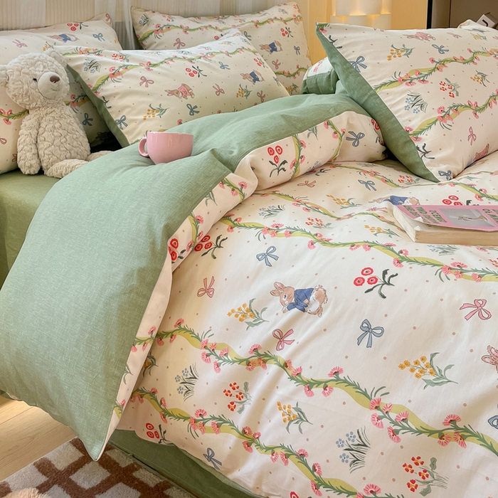 91家纺网 家纺一手货源 找家纺 雅居纺 2024新款全棉印花四件套 花园秘境