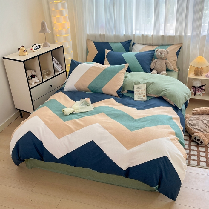 91家纺网 家纺一手货源 找家纺 雅居纺 2024新款全棉印花四件套 波浪世界