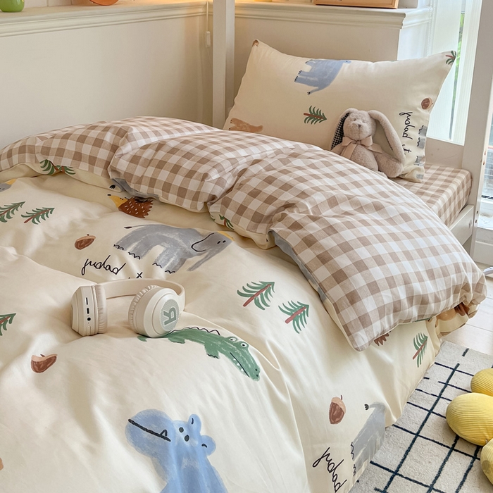 91家纺网 家纺一手货源 找家纺 雅居纺 2024新款全棉印花学生季套件 动物世界