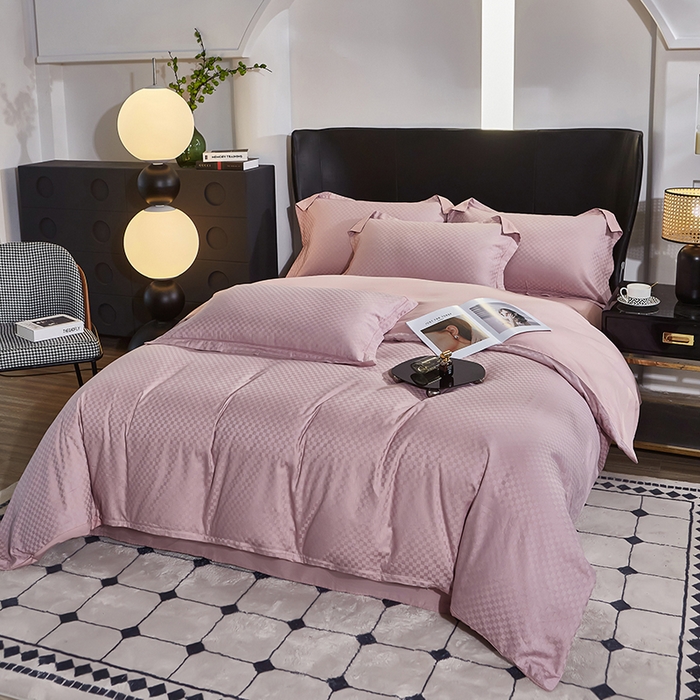 91家纺网 家纺一手货源 找家纺 雲归梦 2024新款全棉提花活性高支密轻奢四件套 阳阳格-烟紫