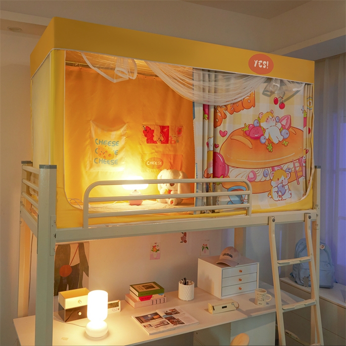 91家纺网 家纺一手货源 找家纺 卓尔居 2025新款学生遮光床帘涂层包边卡通系列 面包