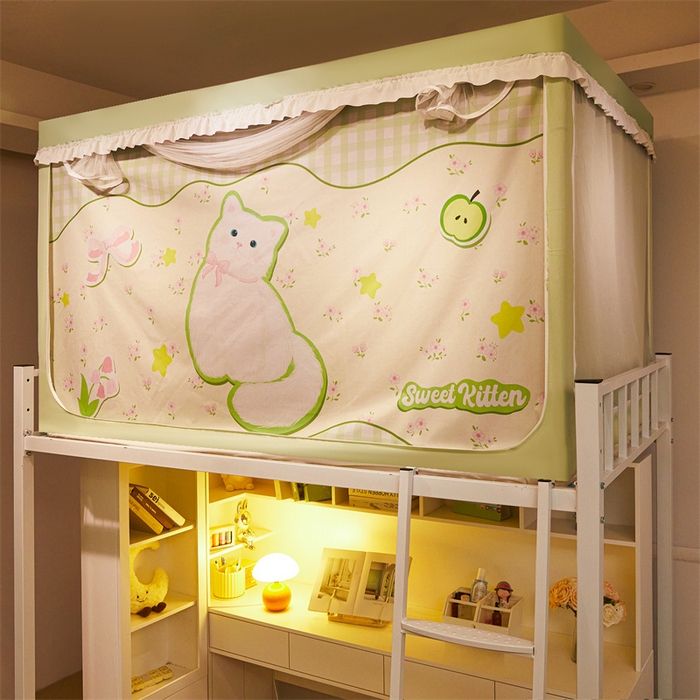 91家纺网 家纺一手货源 找家纺 卓尔居 2025新款学生遮光床帘涂层花边卡通系列 布偶猫