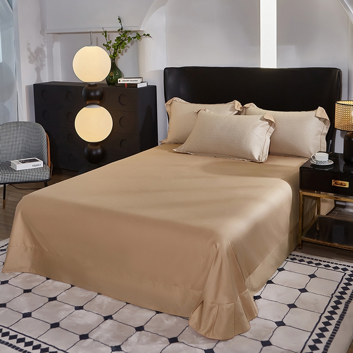 91家纺网 家纺一手货源 找家纺 雲归梦 2024新款全棉提花活性高支密轻奢四件套 曲线格-香槟金