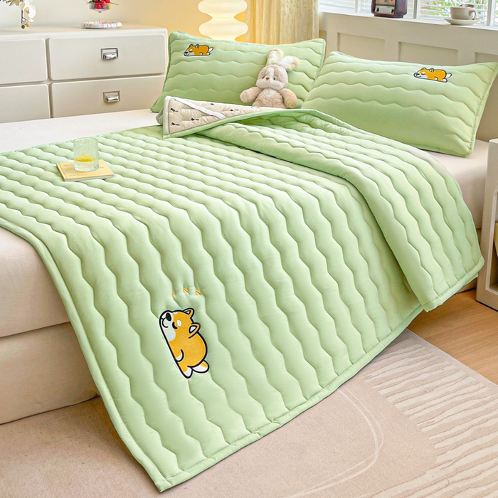 91家纺网 家纺一手货源 找家纺 恋绒家纺 2025新款刺绣款床褥床护垫绣花床垫 柯基KJ-薄荷绿