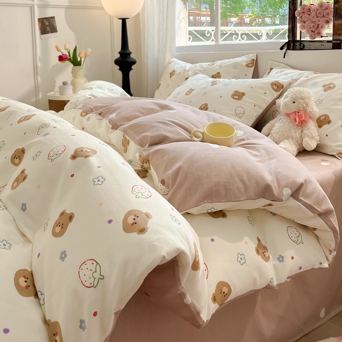 91家纺网 家纺一手货源 找家纺 慕尚家纺 2025新款全棉印花四件套 害羞熊