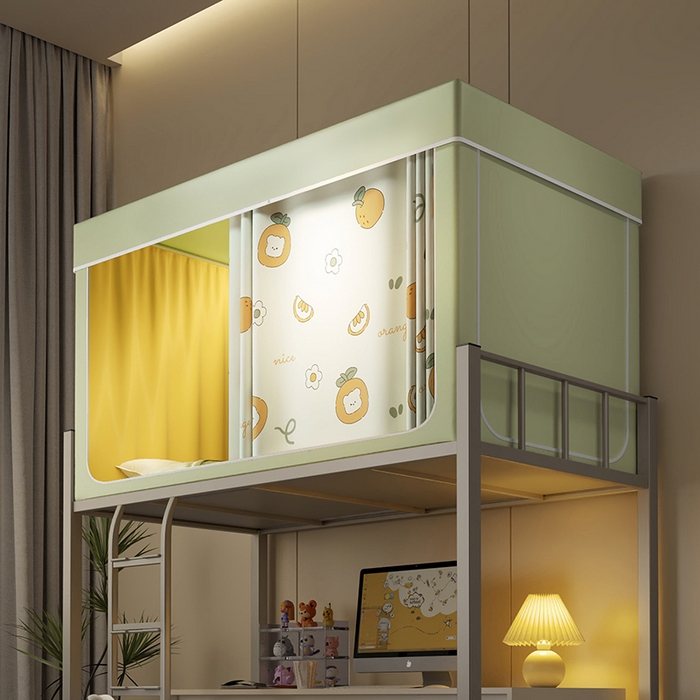 91家纺网 家纺一手货源 找家纺 2024新款学生宿舍强遮光坐床蚊帐 绿色-心想事橙