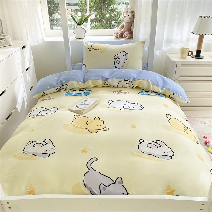 91家纺网 家纺一手货源 找家纺 本制 2024新款学生季全棉印花三件套 浮生-米