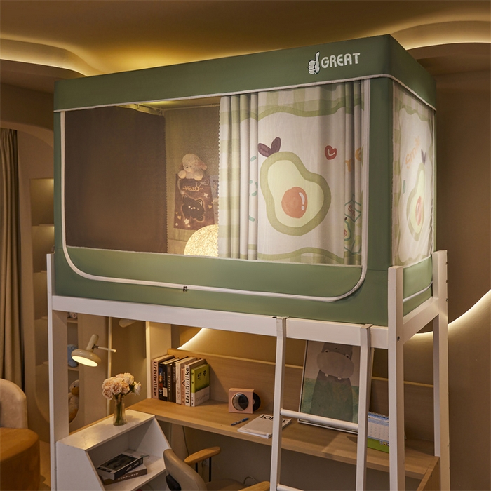 91家纺网 家纺一手货源 找家纺 迪凡保罗蚊帐 2025新款2416纳米环保加厚强遮光大版数码印花学生蚊帐（自带靠墙帘） 牛油果奶