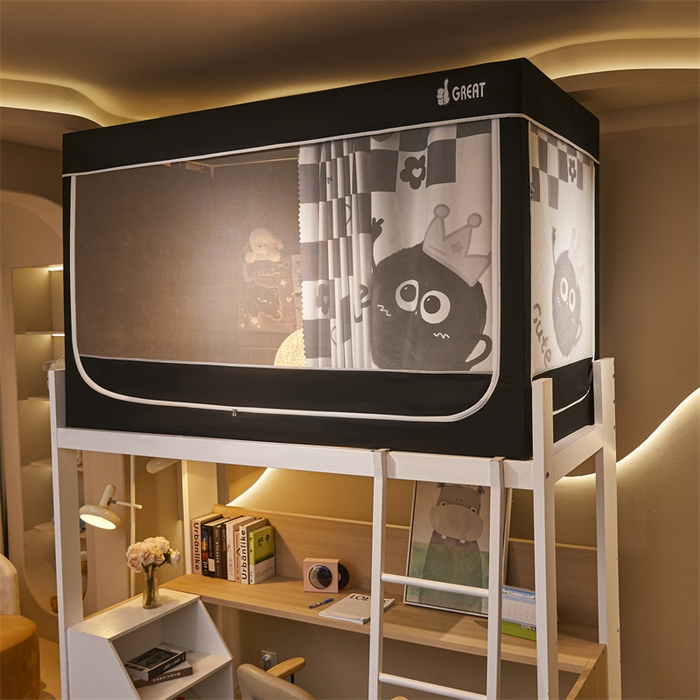 91家纺网 家纺一手货源 找家纺 迪凡保罗蚊帐 2025新款2416纳米环保加厚强遮光大版数码印花学生蚊帐（自带靠墙帘） 煤球小王子