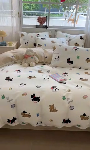 91家纺网 家纺一手货源 找家纺 慕尚家纺 2025新款全棉印花四件套 萌宠乐园