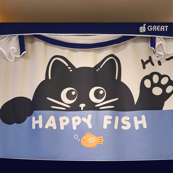 91家纺网 家纺一手货源 找家纺 迪凡保罗蚊帐 2025新款2416纳米环保加厚强遮光大版数码印花学生蚊帐（自带靠墙帘） 贪吃猫