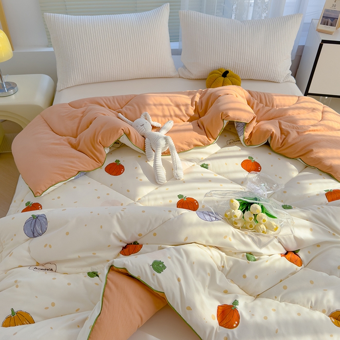 91家纺网 家纺一手货源 找家纺 卡派 2024新款亲肤水洗棉印花春秋被 南瓜