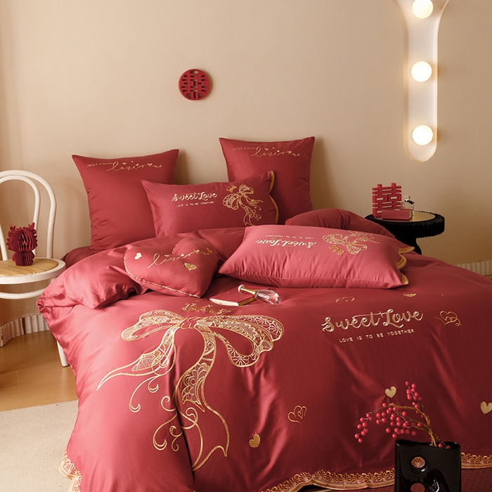 91家纺网 家纺一手货源 找家纺 （总）星野 2024秋冬新款双股澳棉刺绣四件套-蜜月