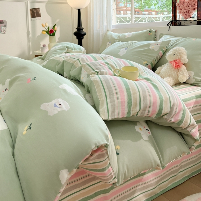 91家纺网 家纺一手货源 找家纺 慕尚家纺 2025新款全棉印花四件套 汪可爱