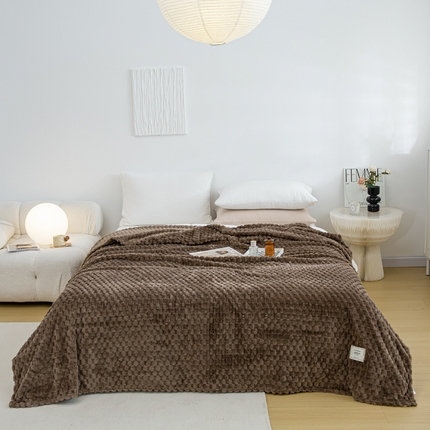 羋多（原穆琪）2024新款高克重提花金龟绒提花毯子法莱绒云貂绒贴布毛毯 深咖