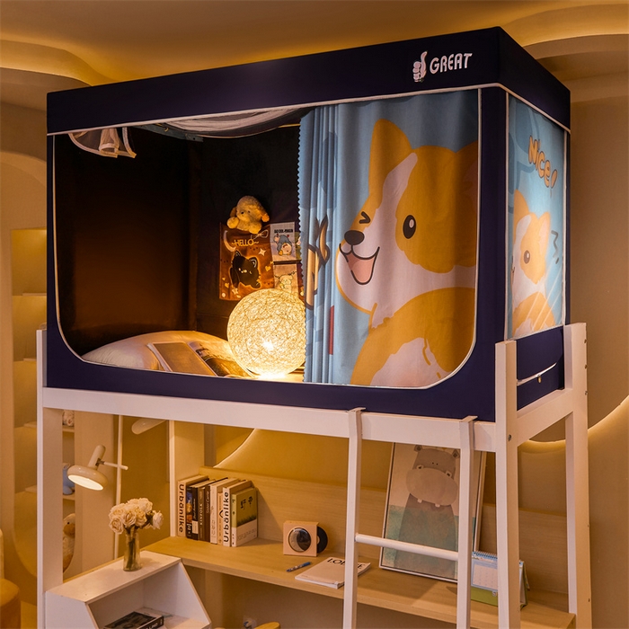 91家纺网 家纺一手货源 找家纺 迪凡保罗蚊帐 2025新款2416纳米环保加厚强遮光大版数码印花学生蚊帐（自带靠墙帘） 调皮狗