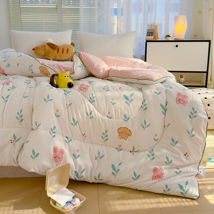 91家纺网 家纺一手货源 找家纺 卡派 2024新款亲肤水洗棉印花春秋被 可爱兔