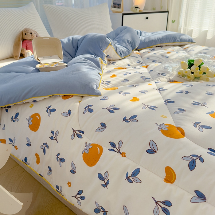 91家纺网 家纺一手货源 找家纺 卡派 2024新款亲肤水洗棉印花春秋被 橙子