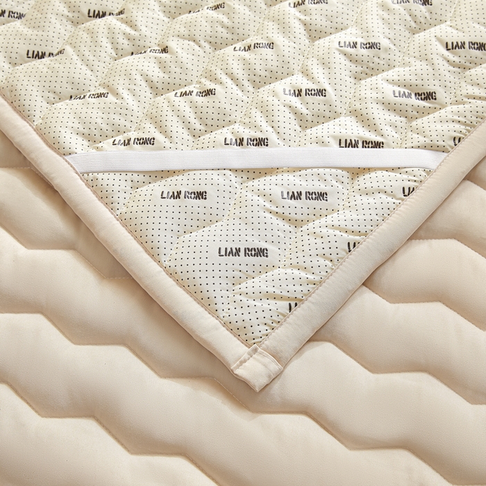 91家纺网 家纺一手货源 找家纺 恋绒家纺 2025新款刺绣款床褥床护垫绣花床垫 mini-奶油杏